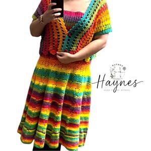HandMade| Rainbow Multicolor Crochet Dress W/Over Lay -See Measurements {B3}